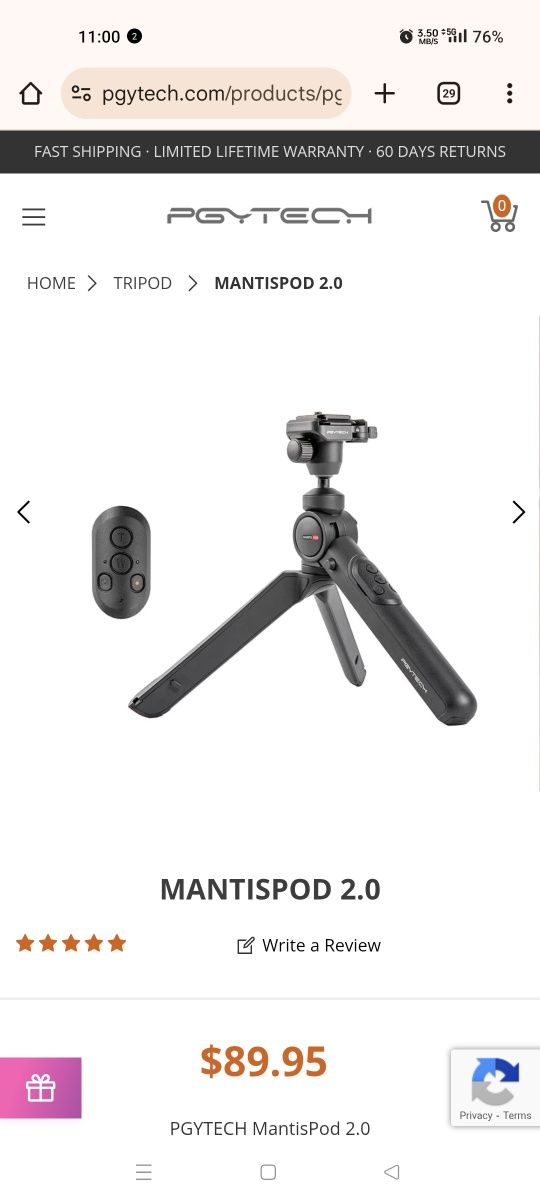 Pgytech Mantispod 2.0 com remote shutter Novo Selado