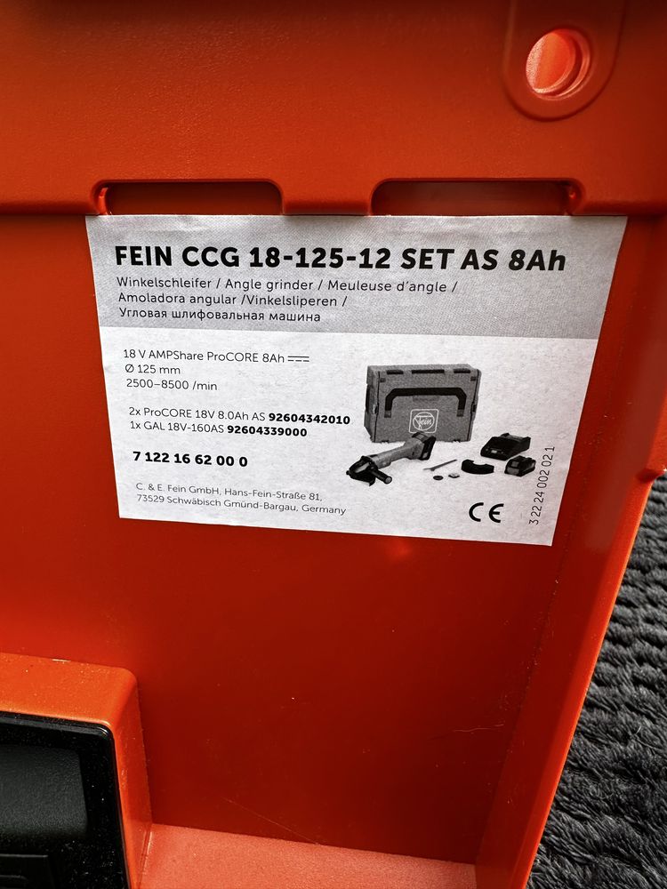 Szlifierka Kątowa Akumulatorowa FEIN CCG 18-125 SET 8AH PROCORE
