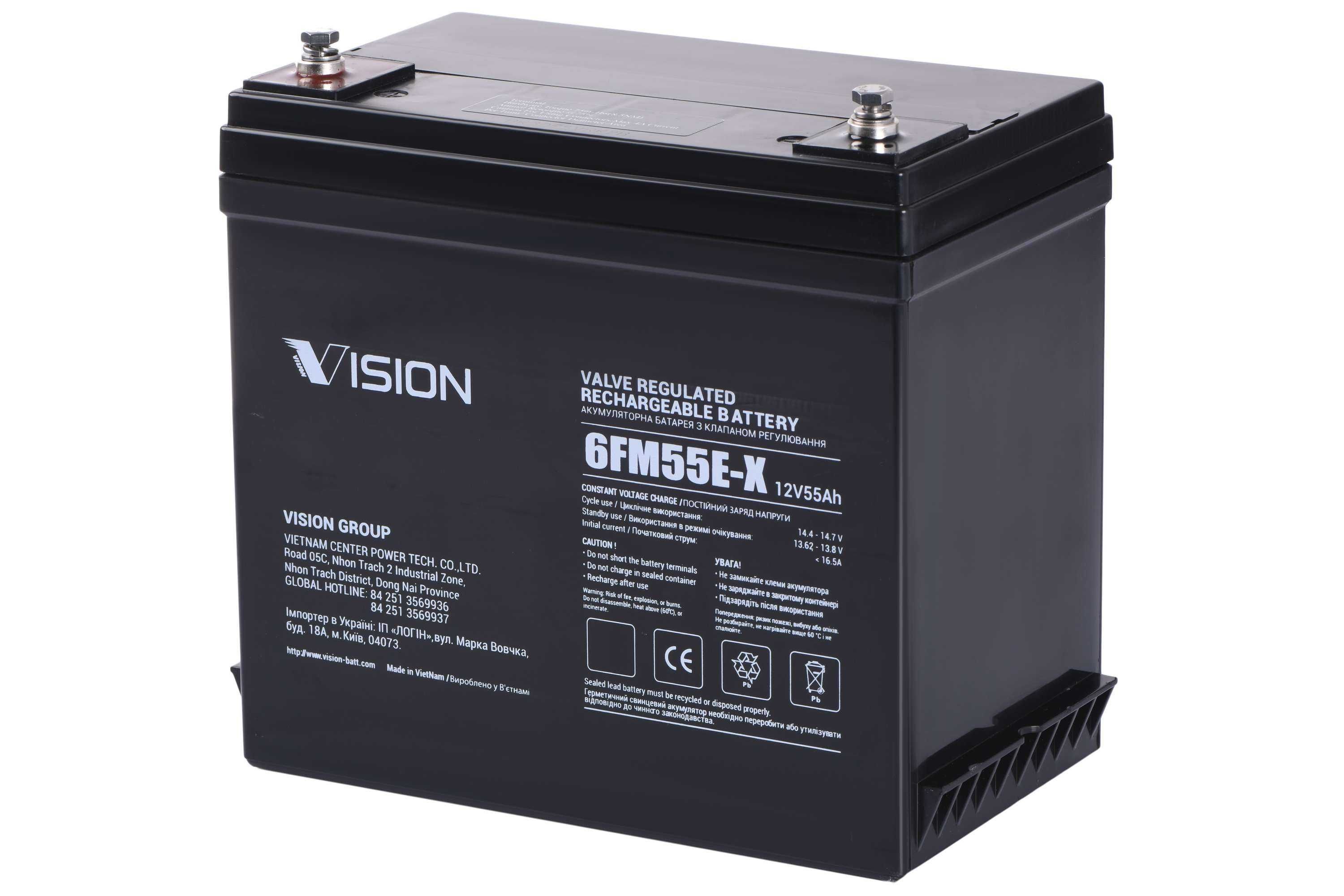 Аккумулятор для ИБП, UPS: VISION (6FM55E-X) 12V 55 Ah 229x138x213