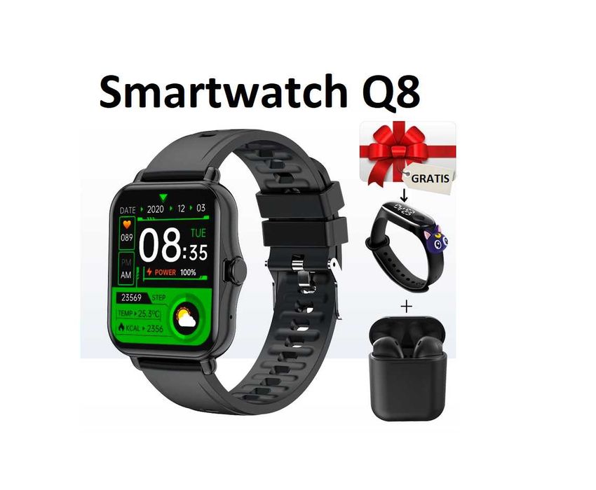 Smartwatch Q8 tlen tętno MIKROFON GRATIS drugi ZEGAREK +SŁUCHAWKI