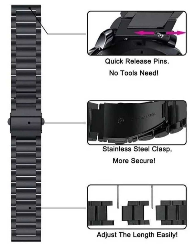 Ремінець СТАЛЬНОЙ 20 - 22 мм.  Amazfit BIP, GTS, GTR, Samsung