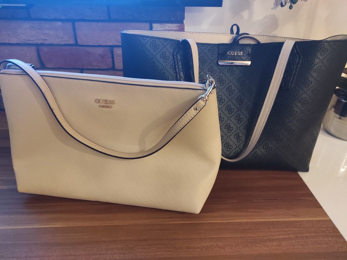 Torebka Shopper Guess, czarna, z wkładką, stan idealny