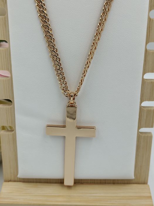 Łańcuszek męski pozłacany 24k złotem Rombo z krzyżem