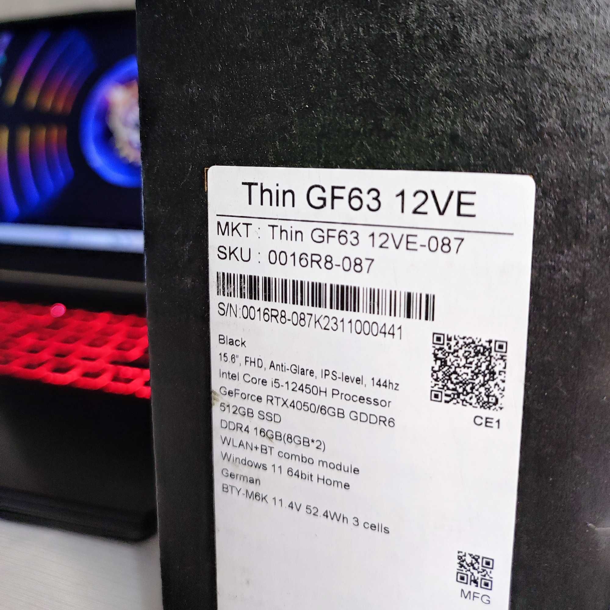 MSI Thin GF63 12VE i5-12450H/RT4050