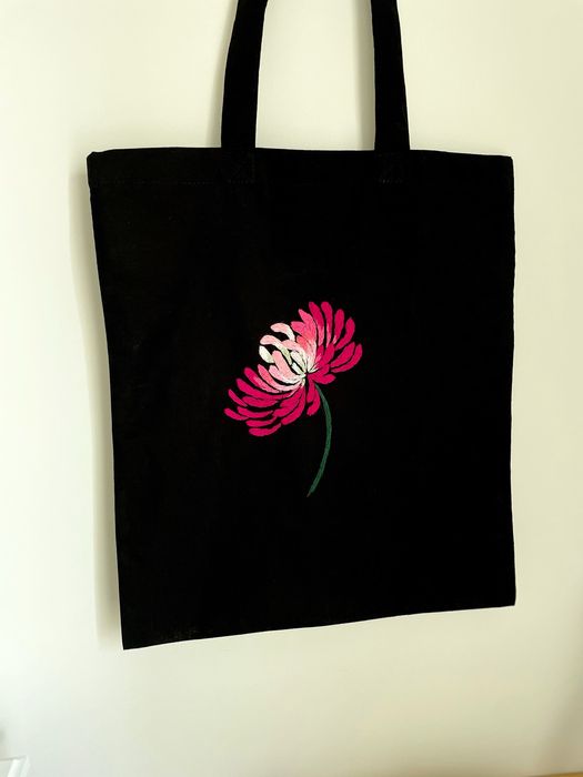 Bawełniana torba na zakupy haftowana czarna, szoperka