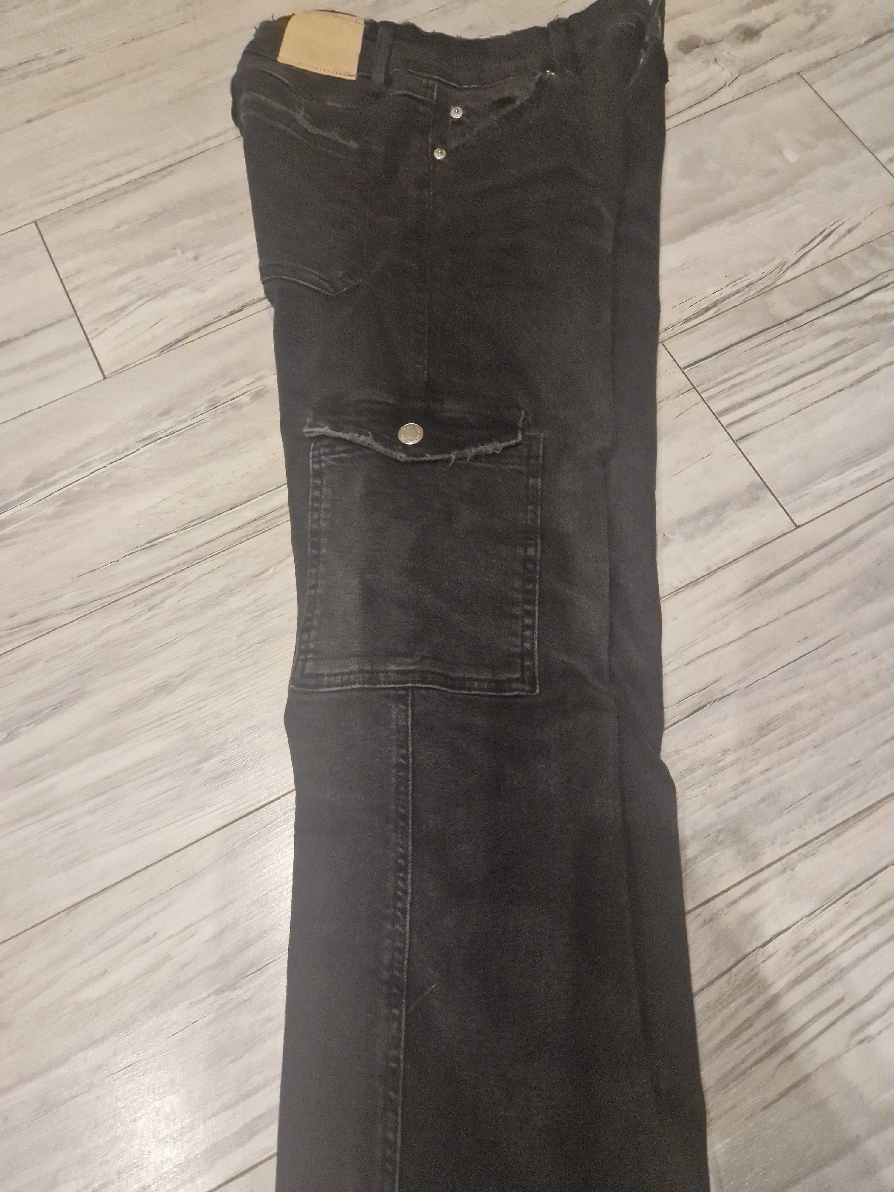ZARA dziewczęce spodnie dżinsowe Flare Cargo r.164cm ciemnoszare
