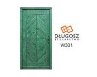 Drzwi wejściowe zewnętrze drewniane vintage retro zielone 6005 GOTOWE