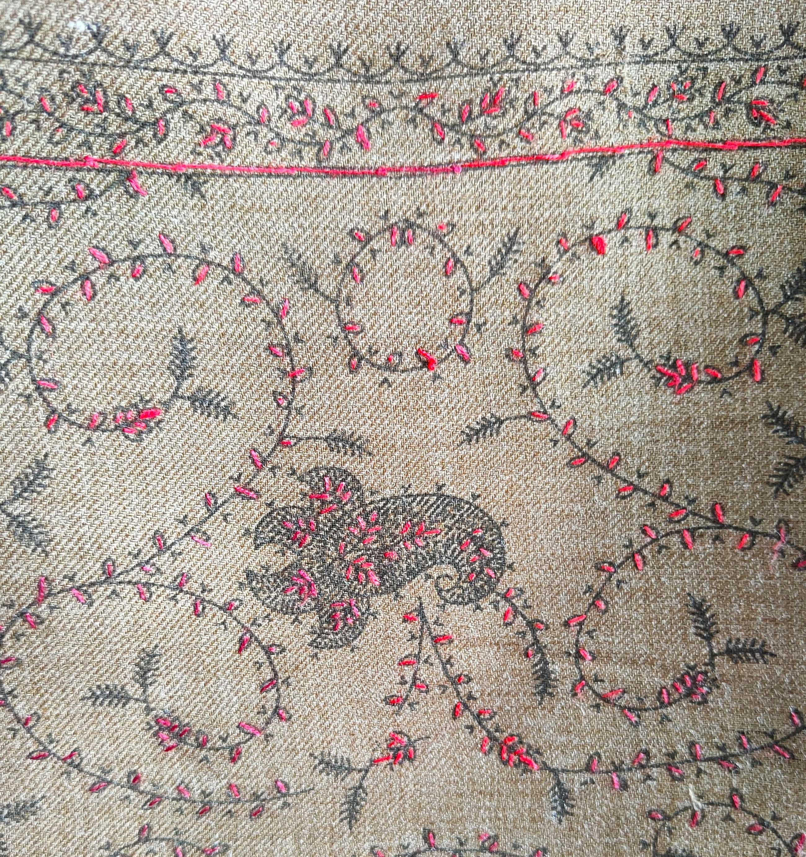 Duży szal orientalny indyjski haftowany haft paisley pashmina brąz