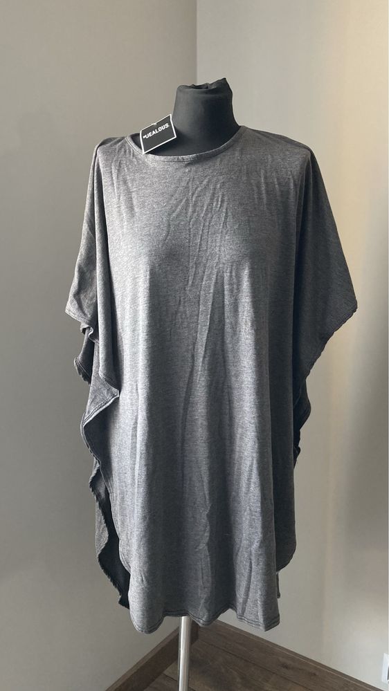 Be Jealous NOWA sukienka oversize dłuższy tył nietoperz szara L/XL