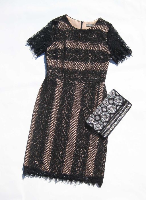 Ажурное бежевое миди платье с чёрным гипюром Oasis M