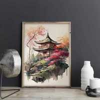 Obraz na płótnie japoński krajobraz / jak akwarela / 20 x 30 cm