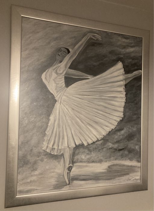 Obraz baletnica 90x110 cm, ładna, drewniana rama