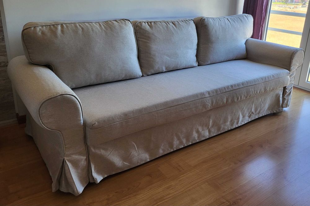 Sofá-cama 3 lugares, bege claro