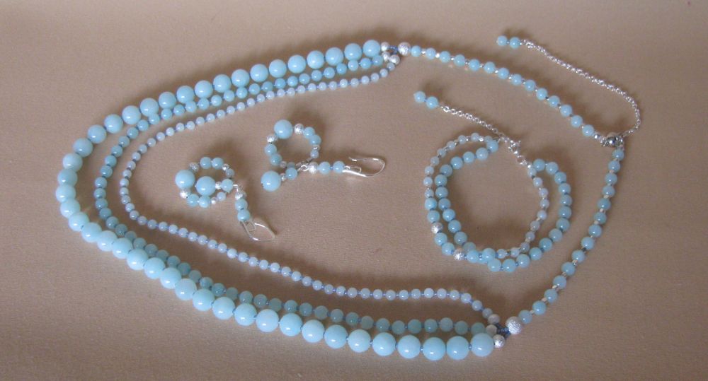 Naszyjnik, kolczyki, bransoletka z jadeitu baby blue