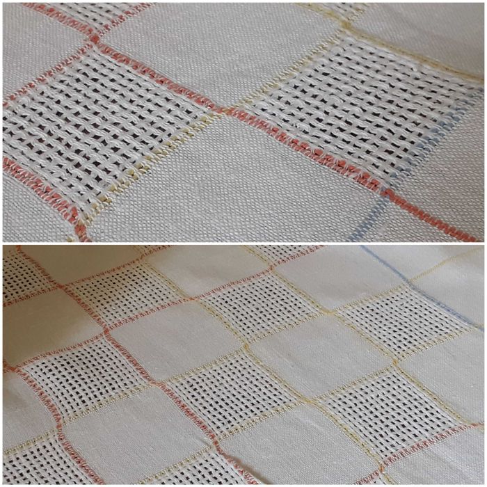 Obrus lniany ażurowe wzory biały + kolor