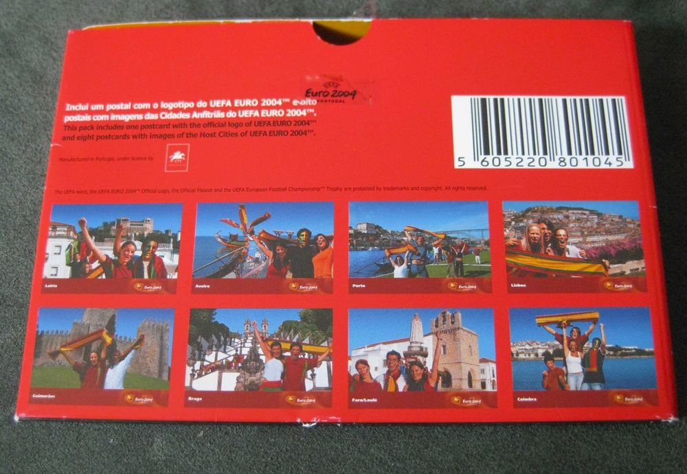 Conjunto de 8 Bilhetes Postais da Cidades do Euro 2004 c/ Selo