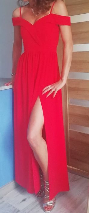 Piękna suknia z długim rozcięciem, rozm. S