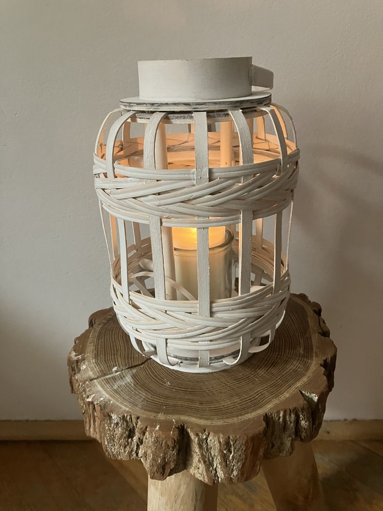 Lampion bambusowy okragly bialy wys.29 cm boho