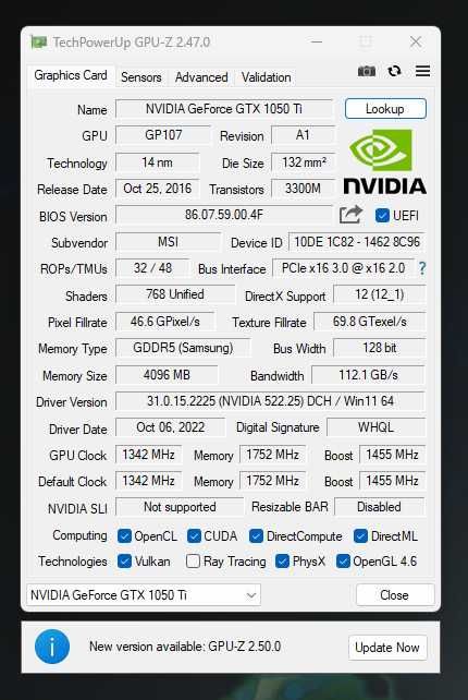 Видеокарта MSI GTX 1050 TI 4GT