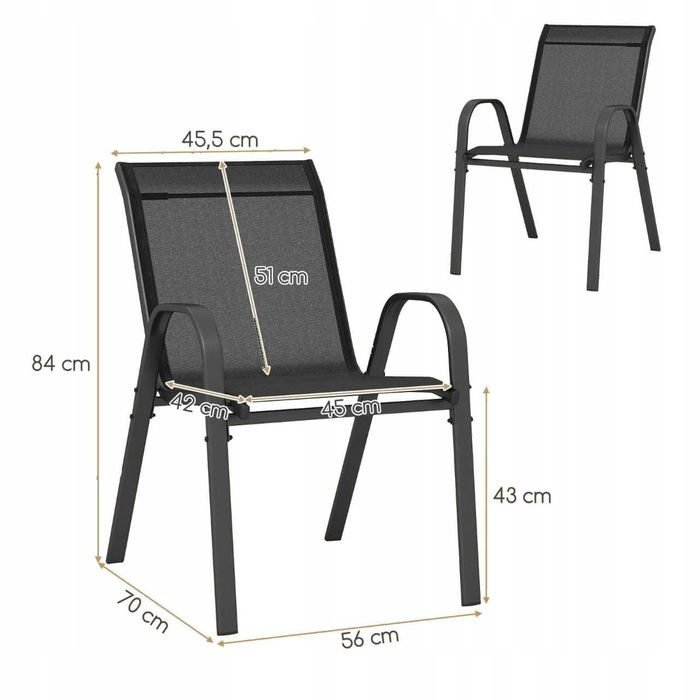 Zestaw Krzeseł ogrodowych krzesło ogrodowe tarasowe 4 sztuki czarne