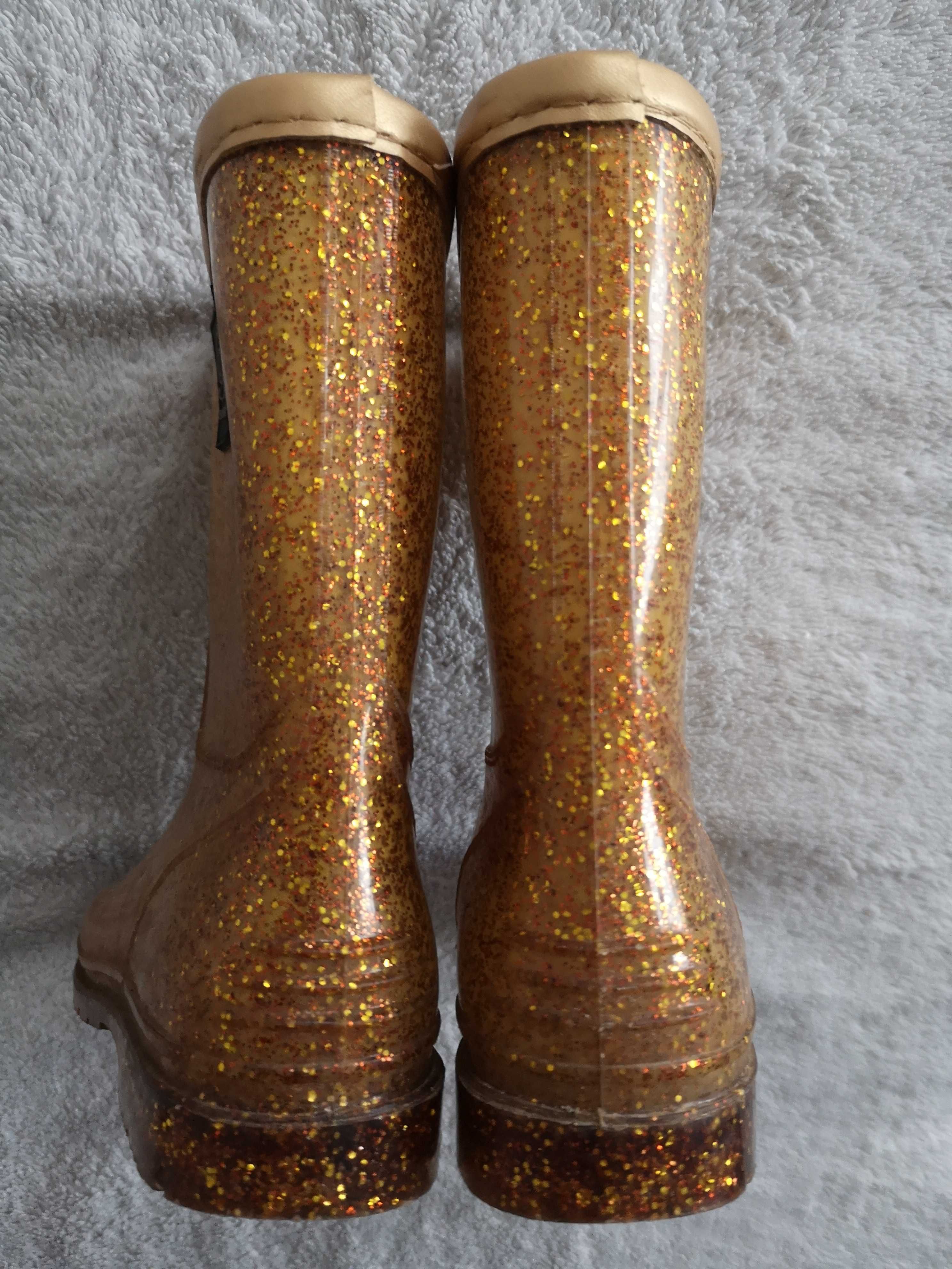 Złote błyszczące brokatowe buty kalosze Petit Sofir Schinoor 32