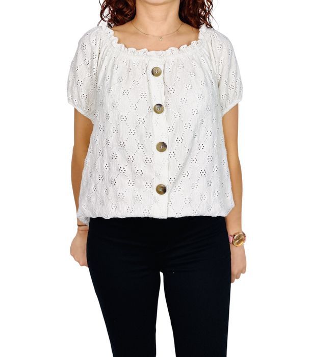 Biała ażurowa bluzka z guzikami XL 42 F&F