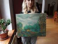 Obraz ręcznie malowany płótno Tajemnicza Chatka w Lesie RAJEWSKI 50x40