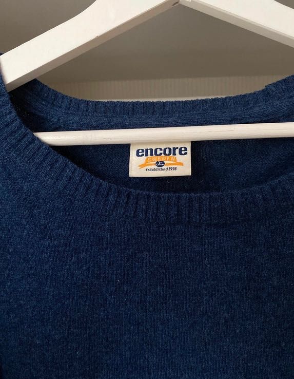 Encore Sweden Męski granatowy sweter wool lambswool wełna jagnięca