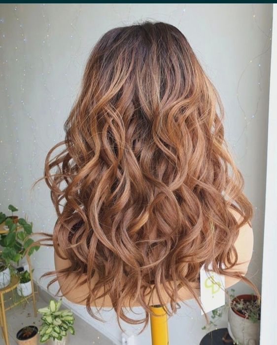 Peruka premium brąz ombre 3D fale loki naturlany wygald