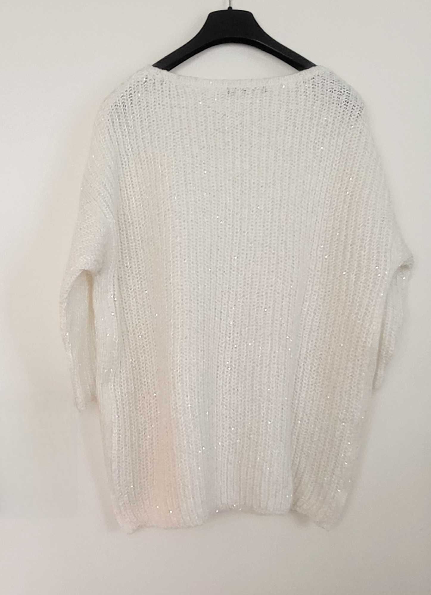 Zara uroczy sweter ecru z delikatnymi cekinami XS/S
