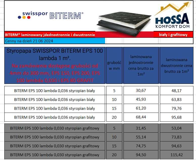 Styropian Swisspor fasada plus, ʎ 0,032 cena za opak 0,3m3- 56,99 PLN