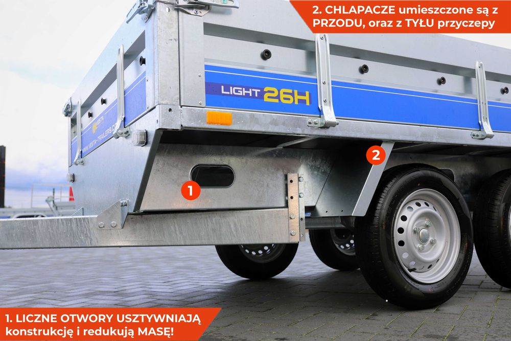 Przyczepa 260x150x38 z kołami pod spodem SPAWANA Vesta LIGHT 26H MOCNA