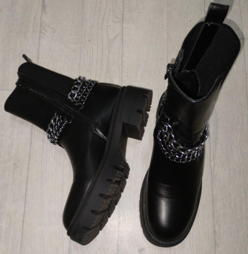 Buty botki workery Czarne łańcuchy rock rozmiar 40