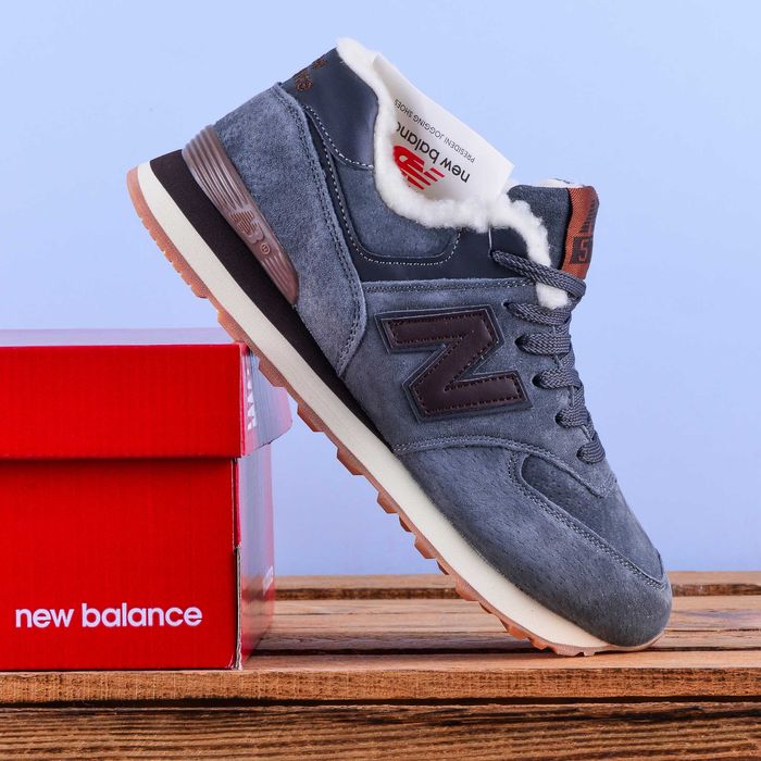(2135) Зимові з хутром Кросівки New Balance 574 сірі з коричневим