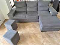 Sofa 3 lugares com chaise longue + bancos