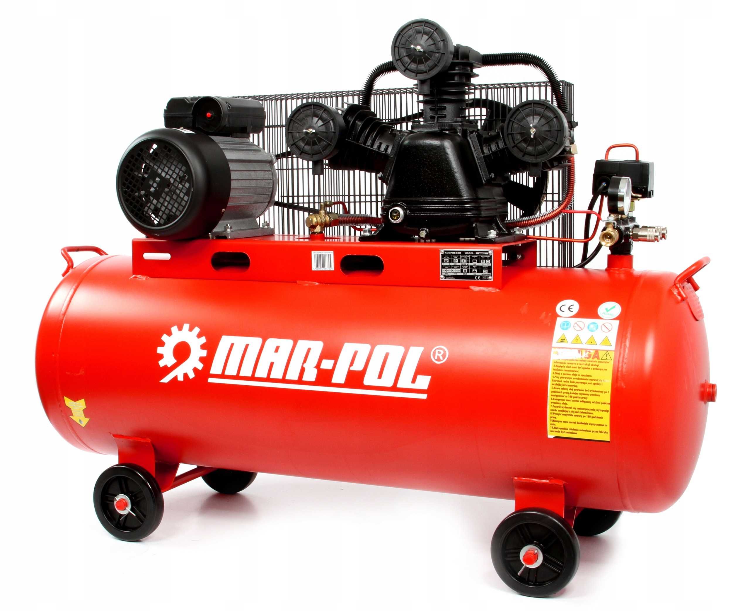 Kompresor Olejowy Mar-Pol 150L 8BAR 3-Tłokowy, Wydajność 500 L/min