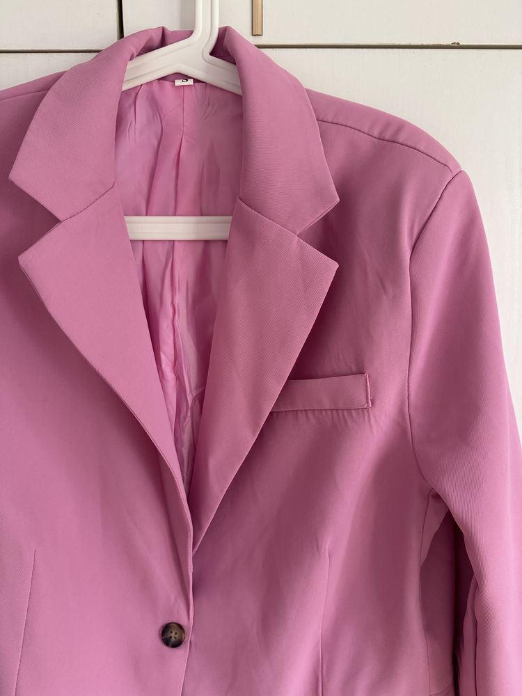 Garnitur damski elegancki różowy oversize szerokie spodnie S