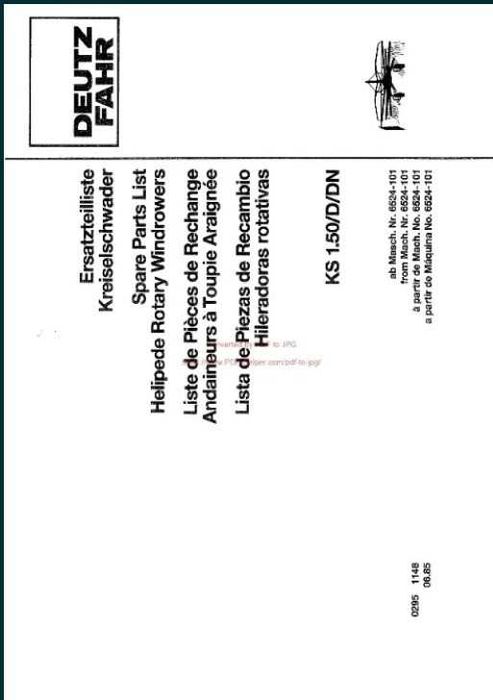 katalog części zgrabiarka DEUTZ FAHR KS 1.50