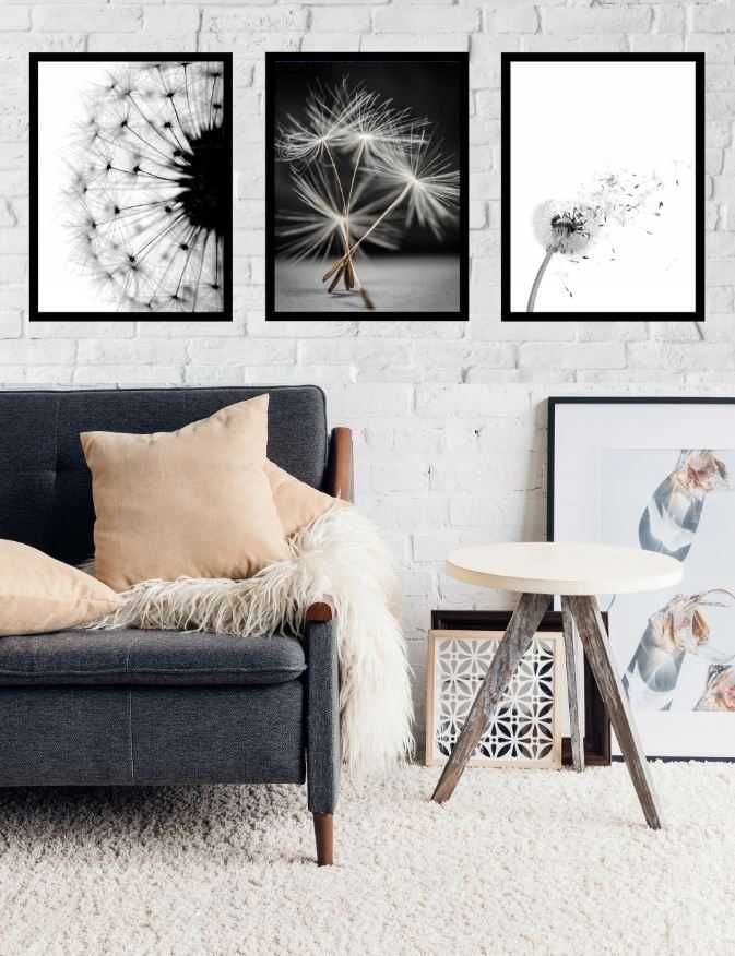 3x 50x40 A2 ZESTAW OBRAZ W RAMIE PLAKATY RAMKA boho mlecz dmuchawce