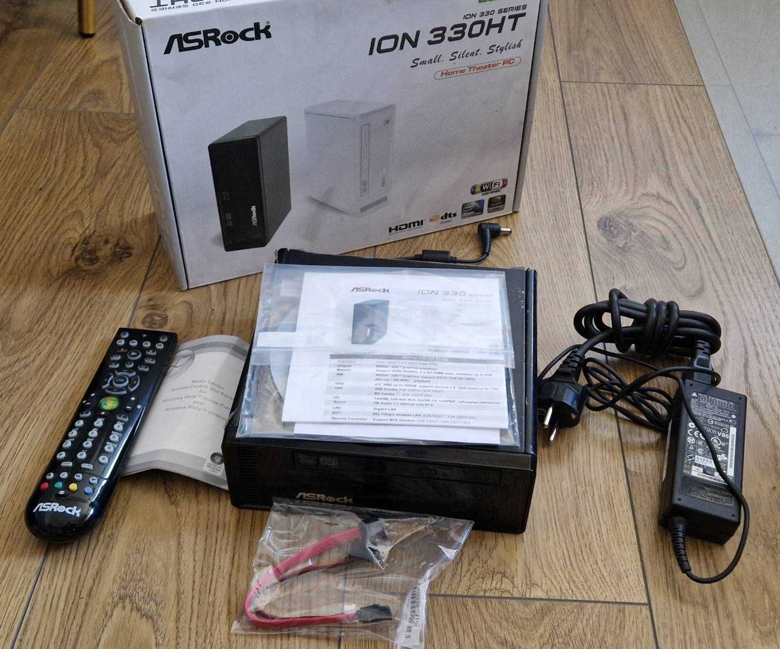 Komputer Asrock 330HT/B MediaPC z pilotem, cały zestaw, folia, pudełko