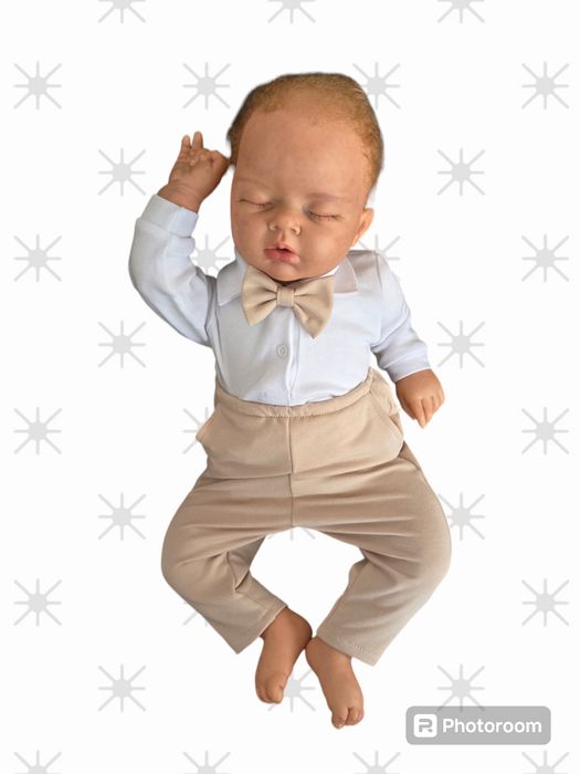 Ubranko dla chłopca do chrztu beżowe wiosna lato