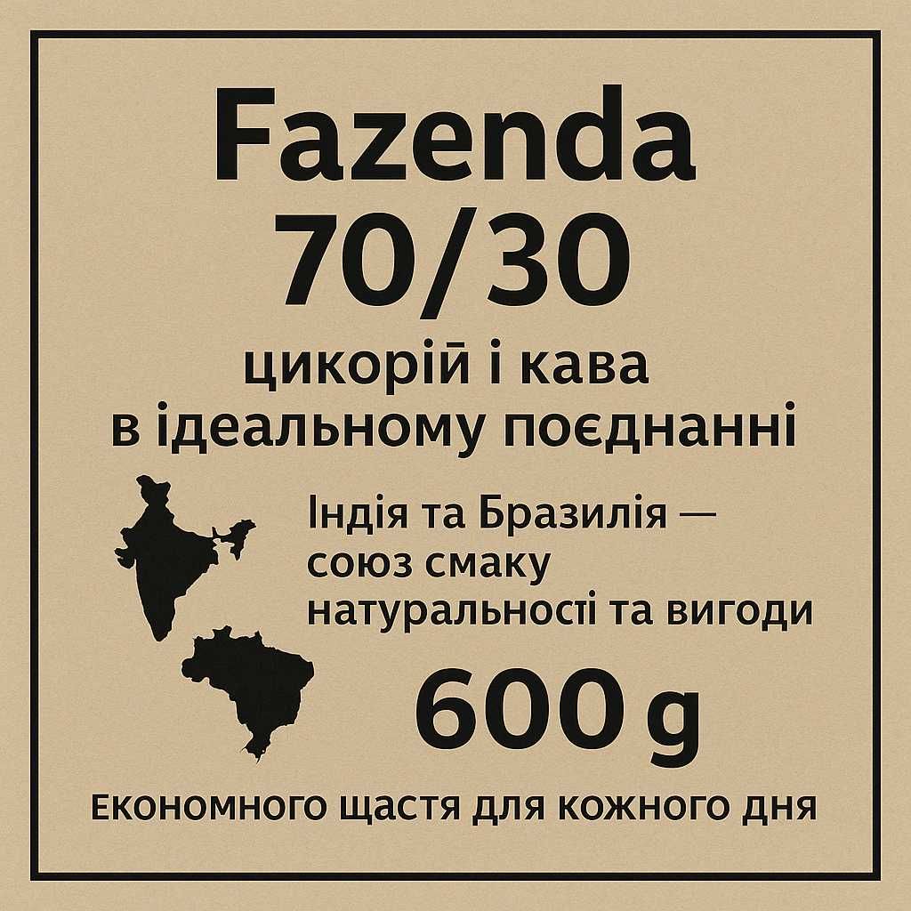 Цикорій з меленoю кавою Fazenda 600 г — мікс 70/30, Індії та  Бразилії