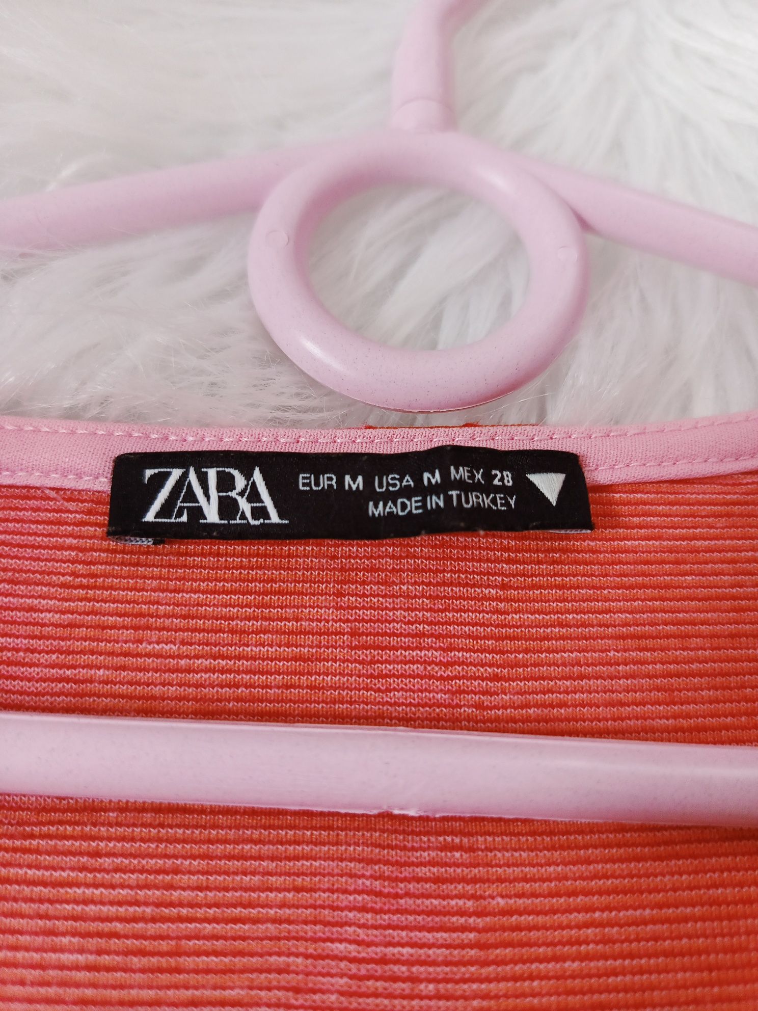 Crop top, Zara, M/38, różowy, kwiaty, długi rękaw