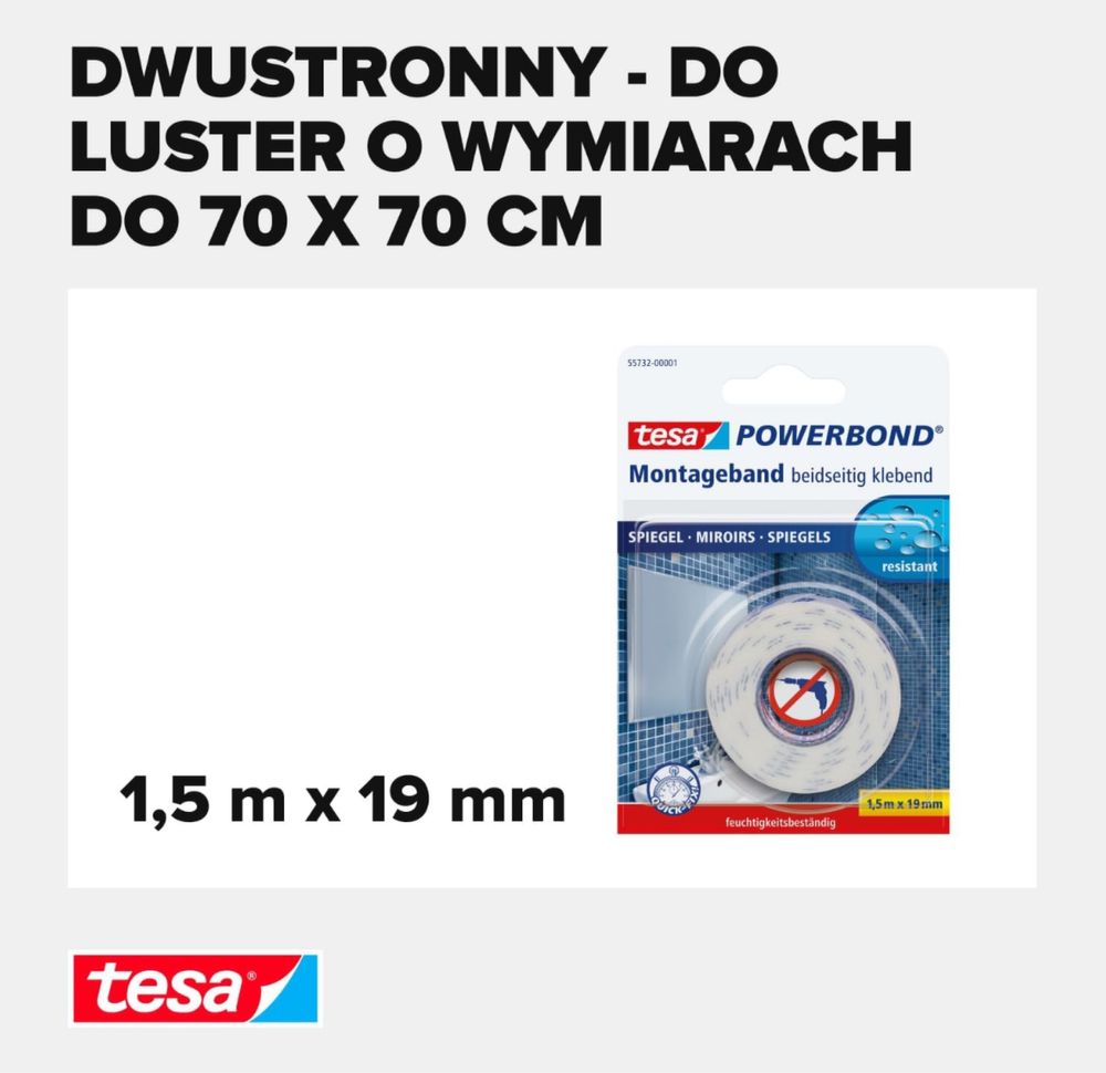 Taśma TESA dwustronna do montażu luster
