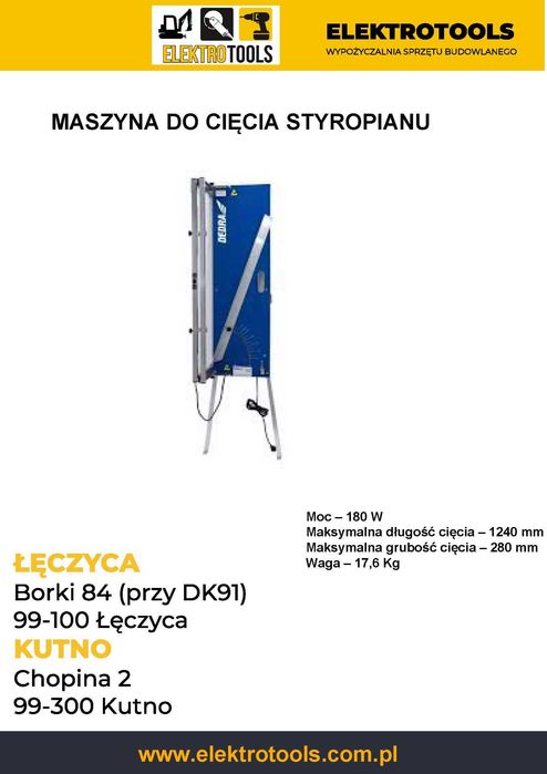 Gilotyna Maszyna do cięcia styropianu  Wynajem Wypożyczenie