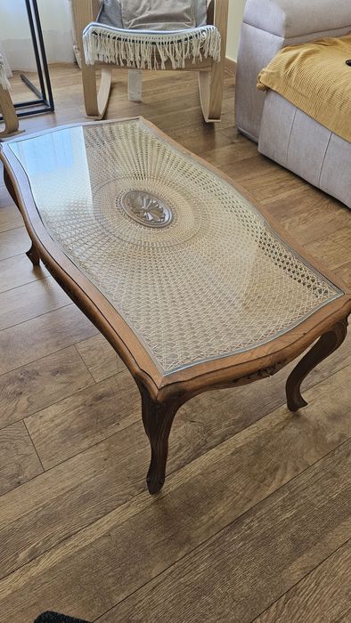 Mesa de Centro Vintage em Madeira e Vime