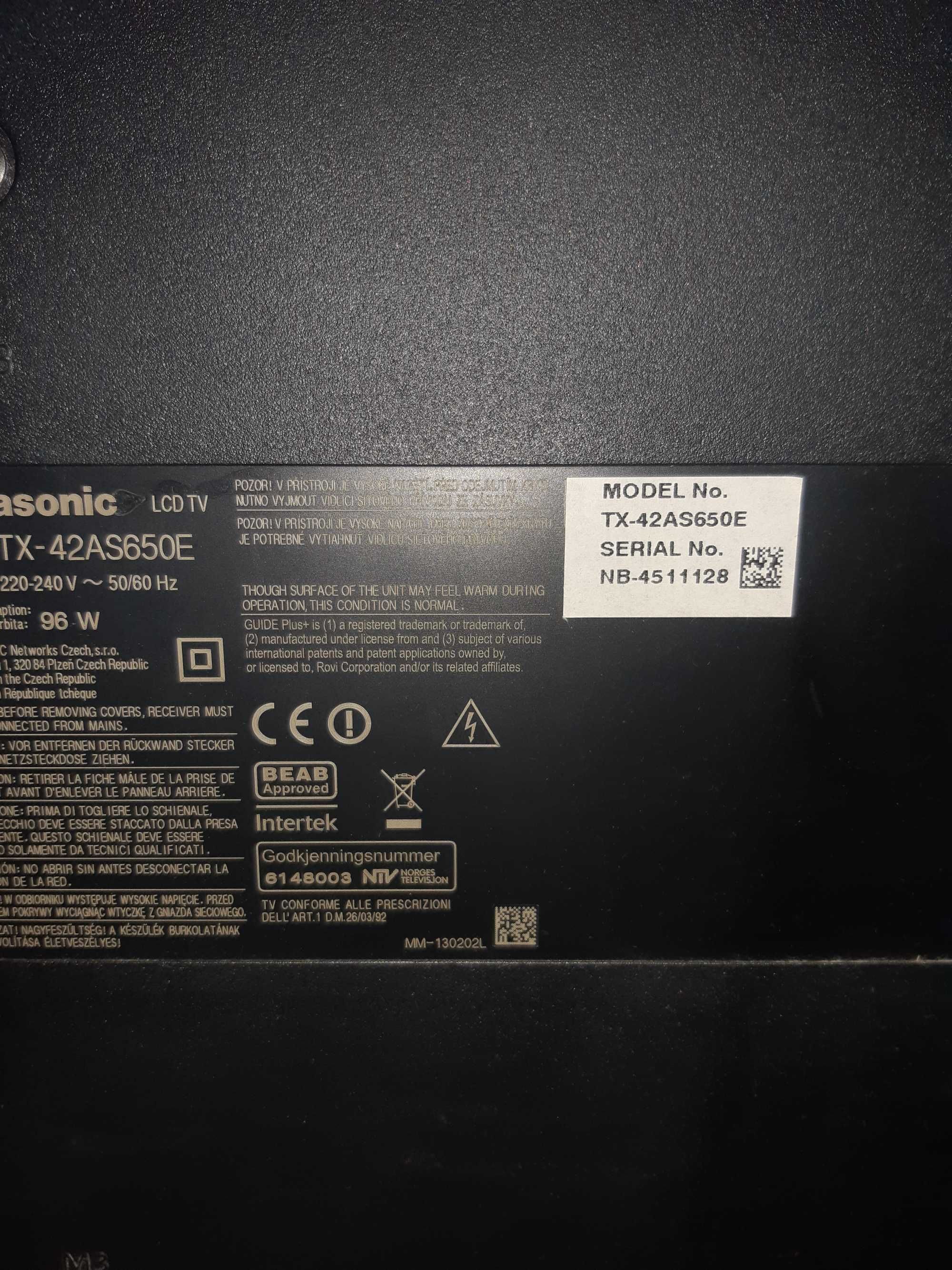 TV Panasonic TX-42AS650E  - 42 cale   MATRYCA LCD SPRAWNA!!!