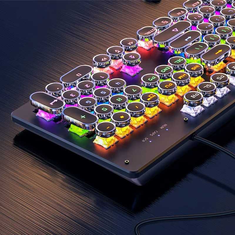 Nowa Retro Klawiatura Mechaniczna z Podświetlaniem RGB
