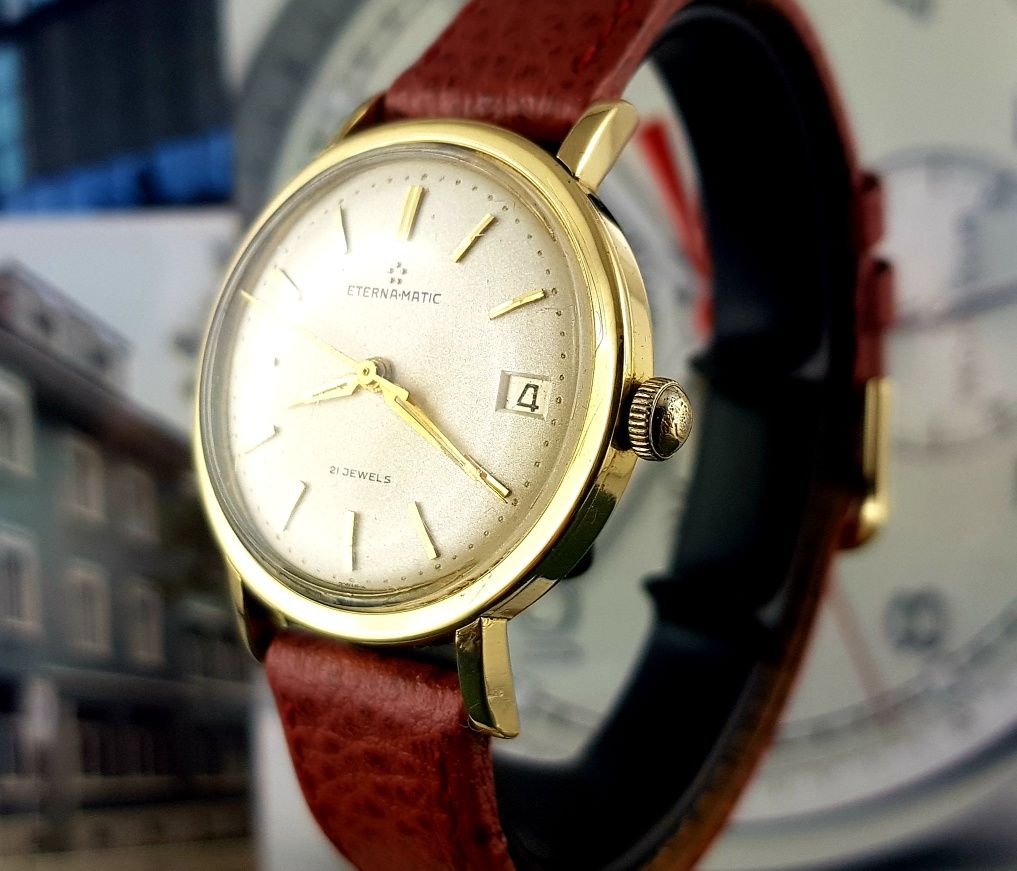 Zegarek męski zloty Eterna- Matic Automatic złoto 18k lata 50te Unikat