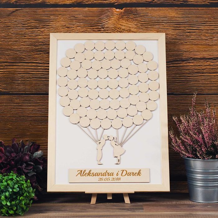 Księga gości weselnych balony - 80 SZT. - DREWNIANA